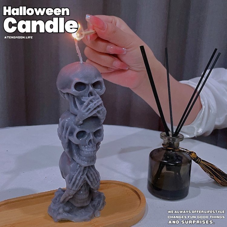 Halloween Triple Skull Candle and Candle Holder® - Atengmoon.life